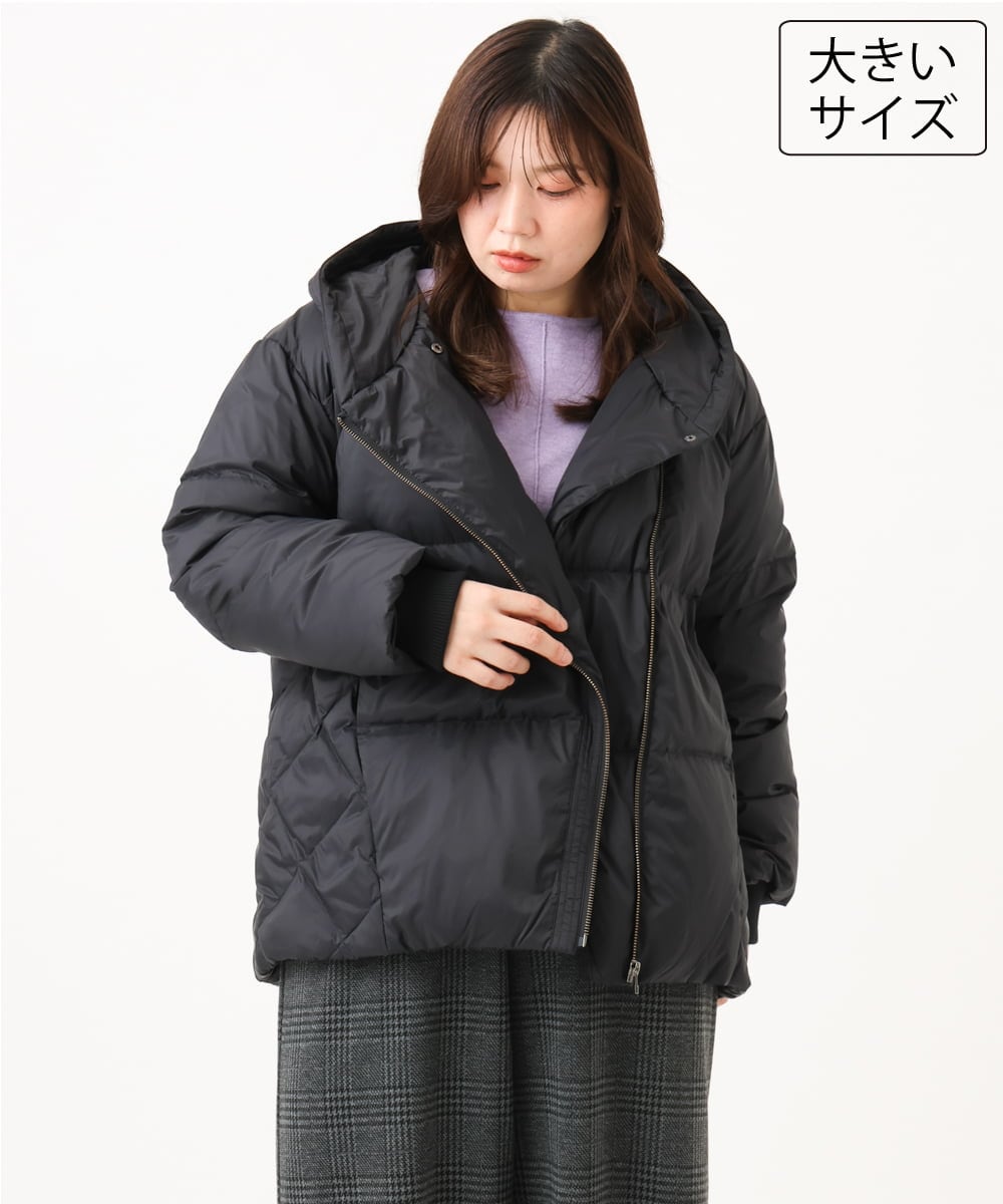 OLJLD04239 eur3(エウルキューブ) 【WEB先行販売】【大きいサイズ】エアリーナイロンショートダウンコート ブラック