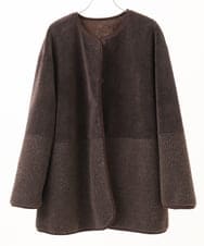 OLJLD05239 eur3(エウルキューブ) 【WEB先行販売】【大きいサイズ/リバーシブル】ノーカラーフェイクムートンコート ダークブラウン
