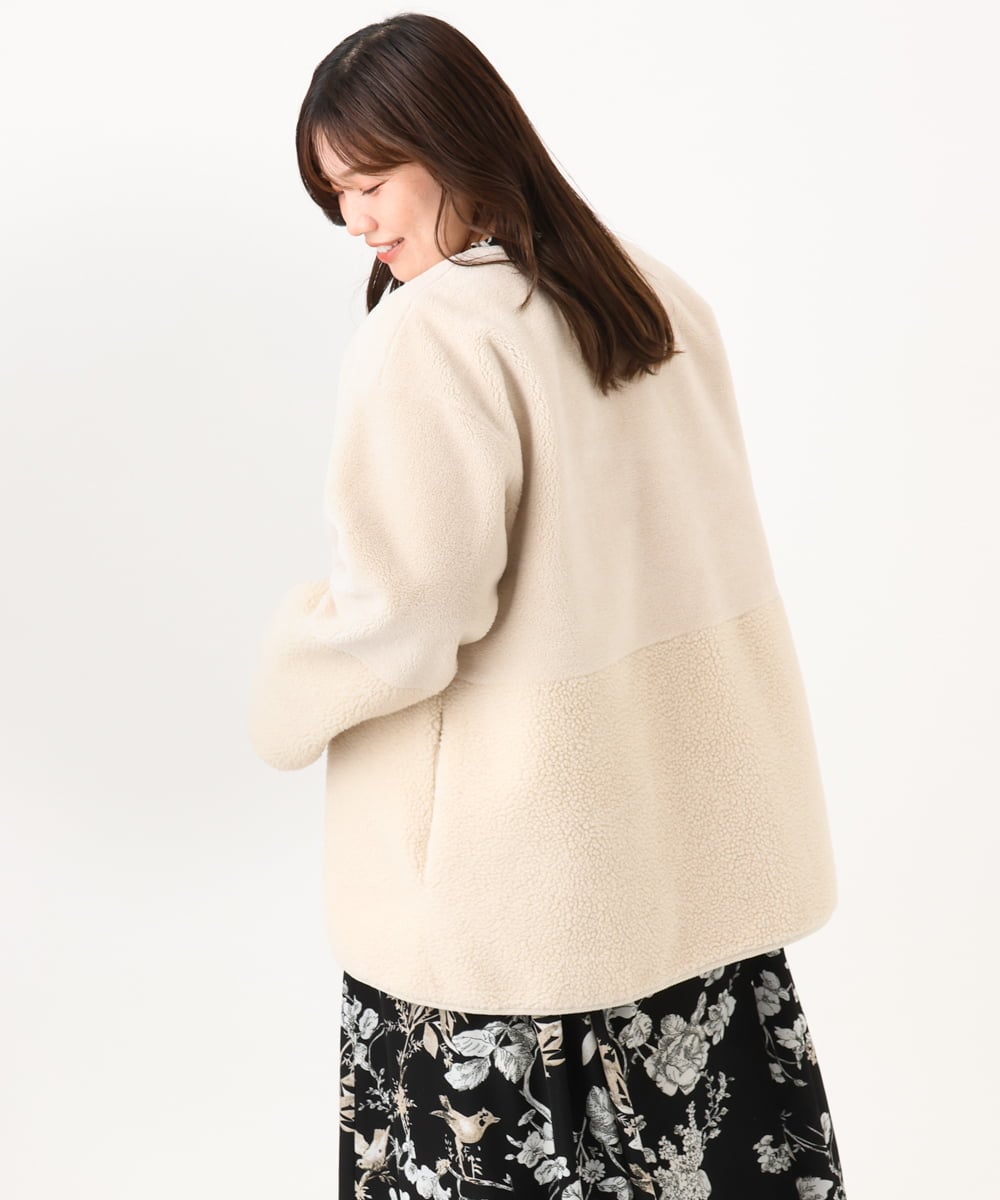 OLJLD05239 eur3(エウルキューブ) 【WEB先行販売】【大きいサイズ/リバーシブル】ノーカラーフェイクムートンコート グレージュ