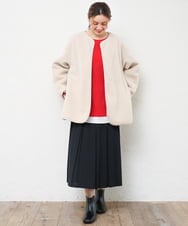 OLJLD05239 eur3(エウルキューブ) 【WEB先行販売】【大きいサイズ/リバーシブル】ノーカラーフェイクムートンコート グレージュ