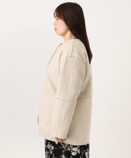 OLJLD05239 eur3(エウルキューブ) 【WEB先行販売】【大きいサイズ/リバーシブル】ノーカラーフェイクムートンコート グレージュ