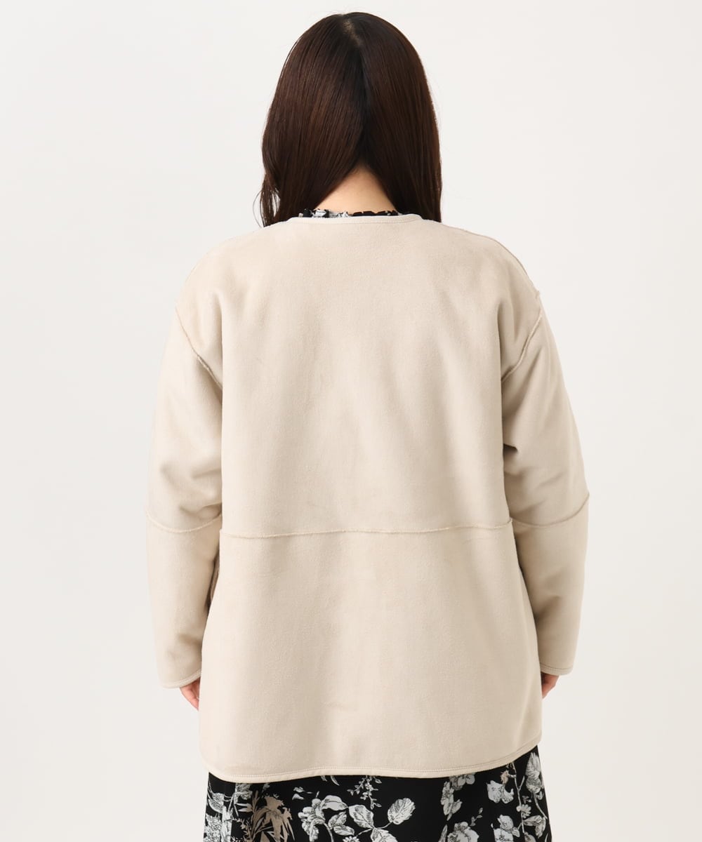 OLJLD05239 eur3(エウルキューブ) 【WEB先行販売】【大きいサイズ/リバーシブル】ノーカラーフェイクムートンコート グレージュ