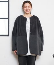OLJLD05239 eur3(エウルキューブ) 【WEB先行販売】【大きいサイズ/リバーシブル】ノーカラーフェイクムートンコート ダークグレー