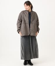 OLJLD05239 eur3(エウルキューブ) 【WEB先行販売】【大きいサイズ/リバーシブル】ノーカラーフェイクムートンコート ダークグレー