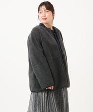 OLJLD05239 eur3(エウルキューブ) 【WEB先行販売】【大きいサイズ/リバーシブル】ノーカラーフェイクムートンコート ダークグレー