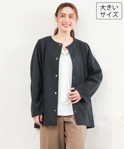 OLJLD10169 eur3 【WEB先行販売】【大きいサイズ】チェック柄ノーカラージャケット