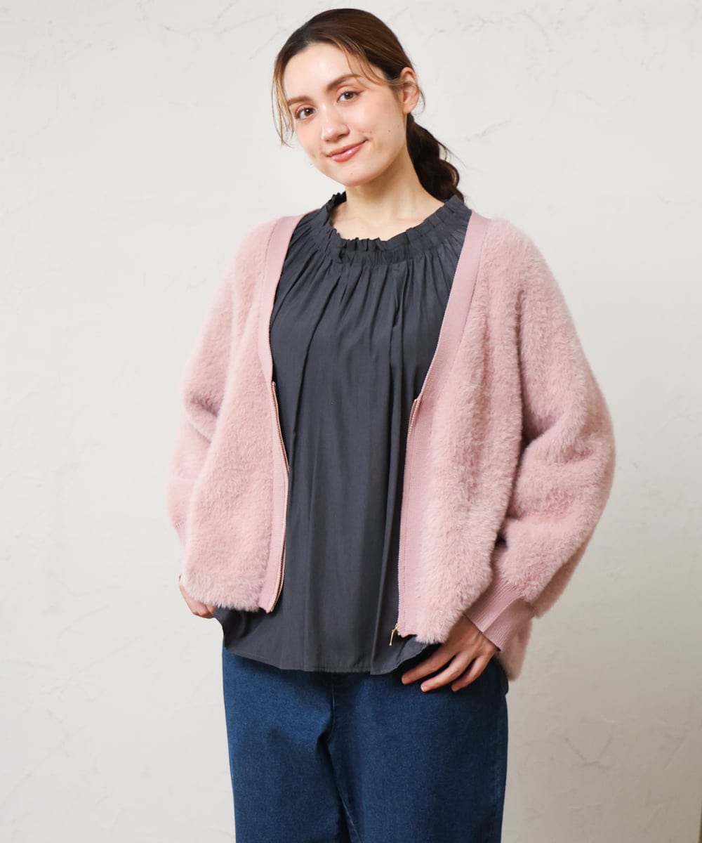 OLJLD11119 eur3(エウルキューブ) 【大きいサイズ】フラッフィージップジャケット ライトピンク