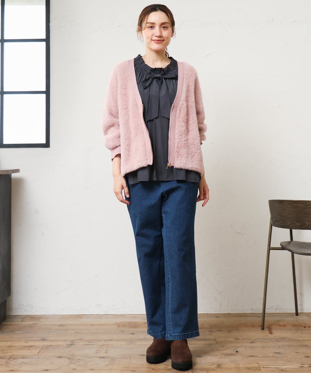 OLJLD11119 eur3(エウルキューブ) 【大きいサイズ】フラッフィージップジャケット ライトピンク