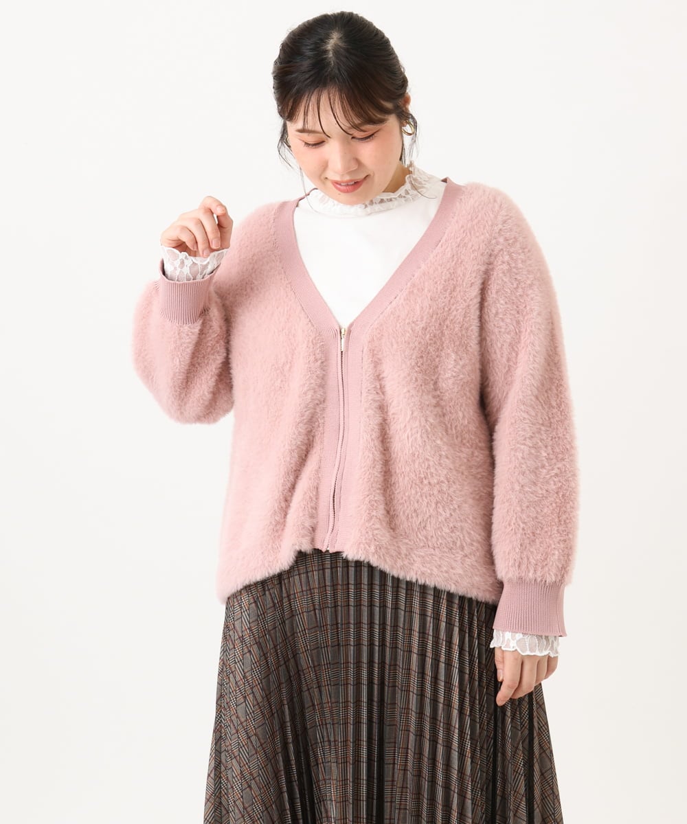 OLJLD11119 eur3(エウルキューブ) 【大きいサイズ】フラッフィージップジャケット ライトピンク
