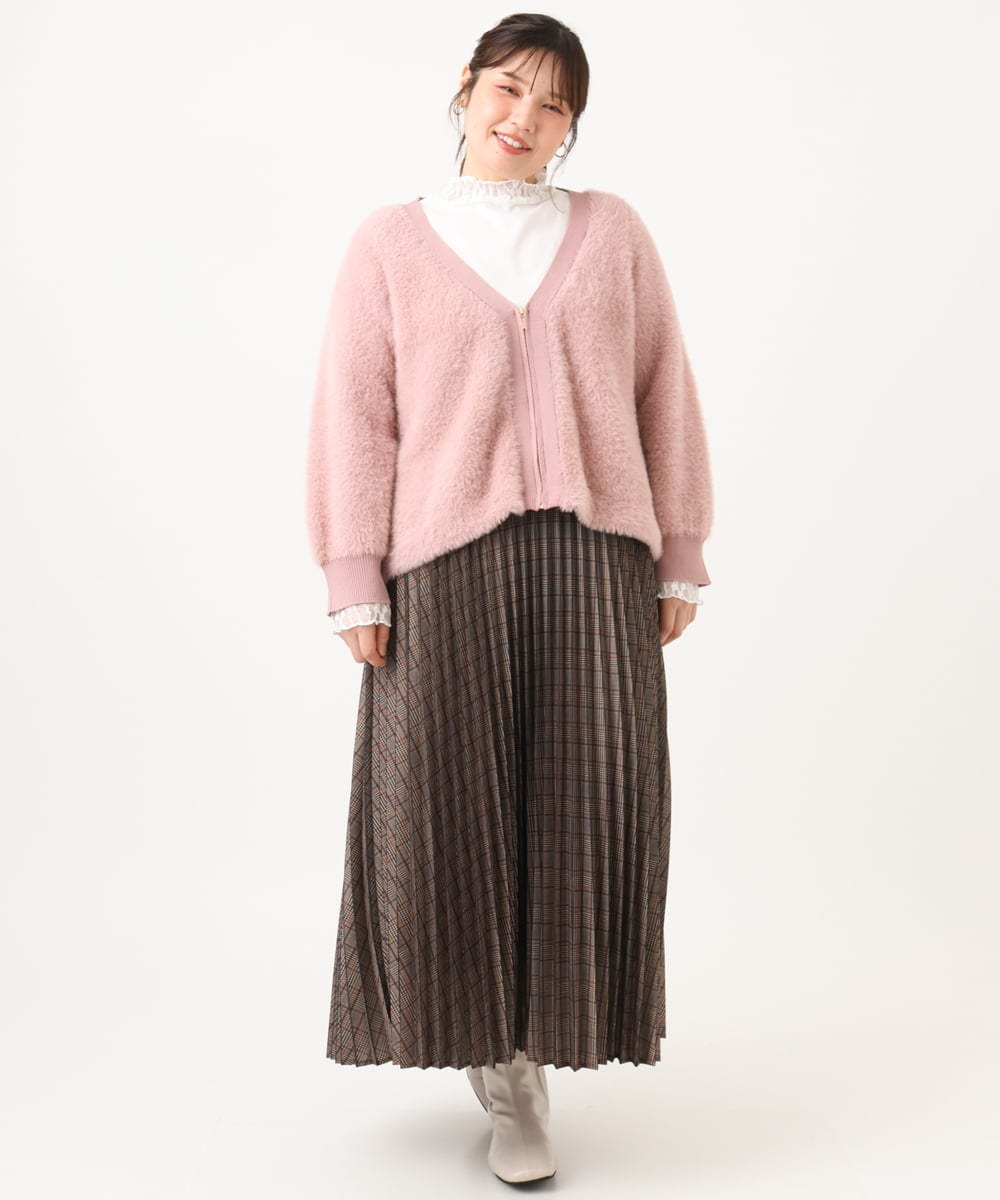 OLJLD11119 eur3(エウルキューブ) 【大きいサイズ】フラッフィージップジャケット ライトピンク