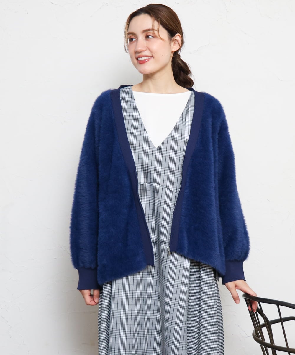 OLJLD11119 eur3(エウルキューブ) 【大きいサイズ】フラッフィージップジャケット ブルー