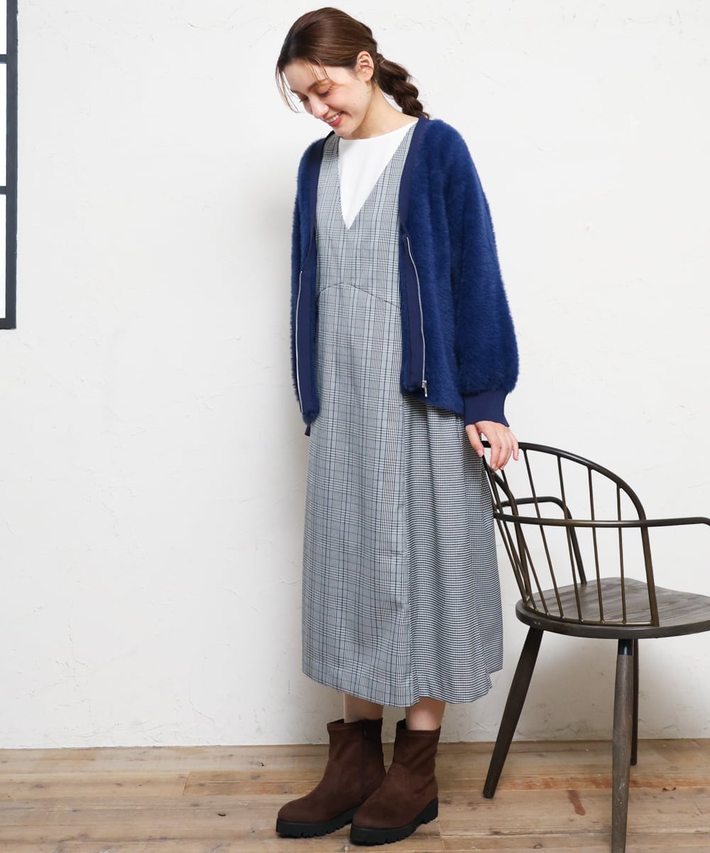 OLJLD11119 eur3(エウルキューブ) 【大きいサイズ】フラッフィージップジャケット ブルー