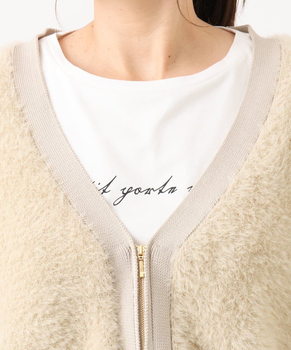 OLJLD11119 eur3(エウルキューブ) 【大きいサイズ】フラッフィージップジャケット ベージュ