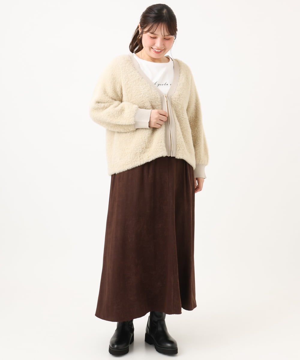 OLJLD11119 eur3(エウルキューブ) 【大きいサイズ】フラッフィージップジャケット ベージュ