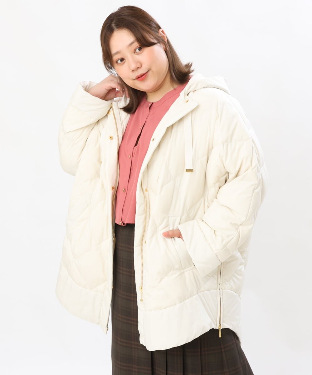 OLJLS02269 eur3(エウルキューブ) 【大きいサイズ】ライトダウンポンチョ アイボリー(80)