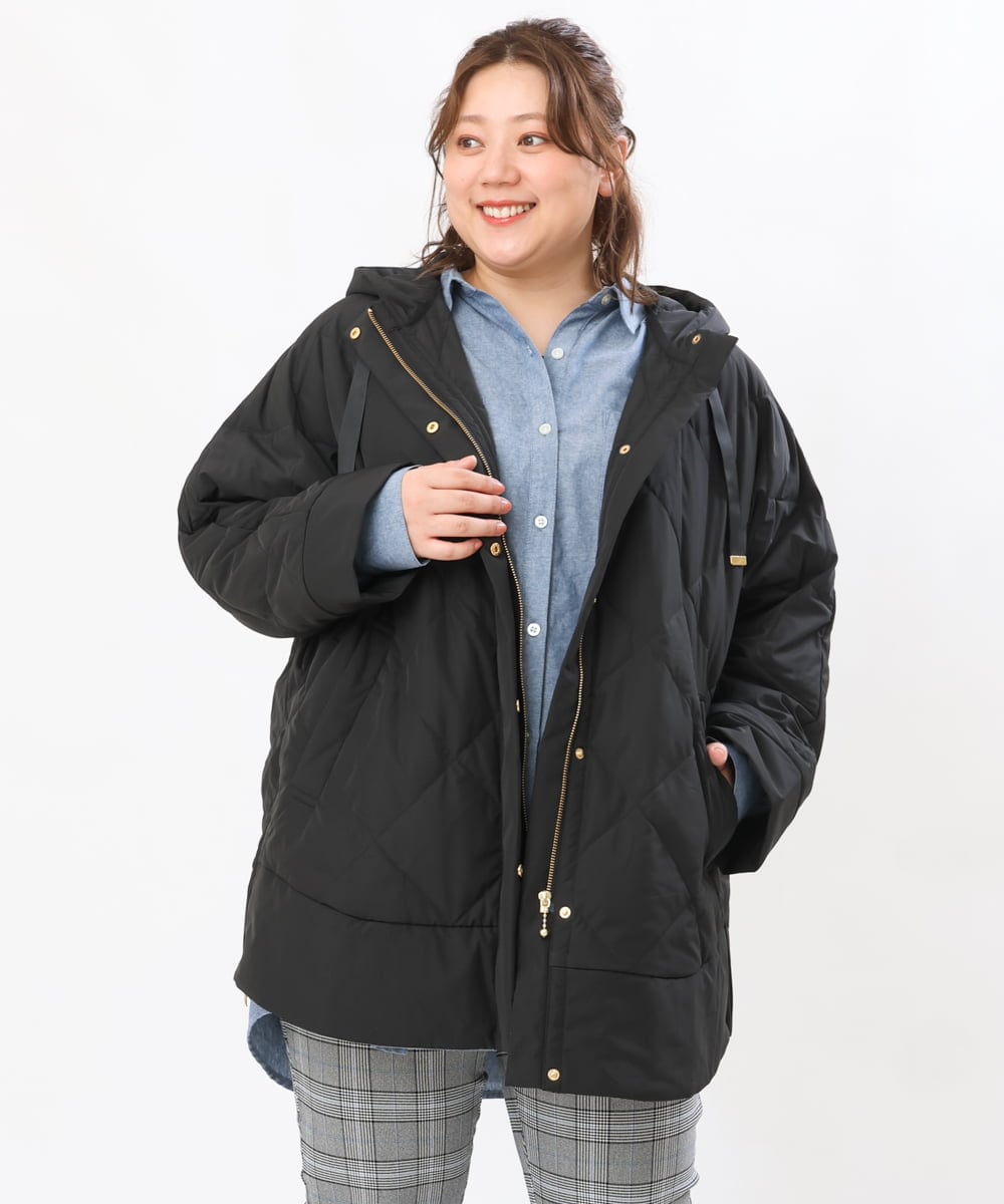 OLJLS02269 eur3(エウルキューブ) 【大きいサイズ】ライトダウンポンチョ ブラック(94)
