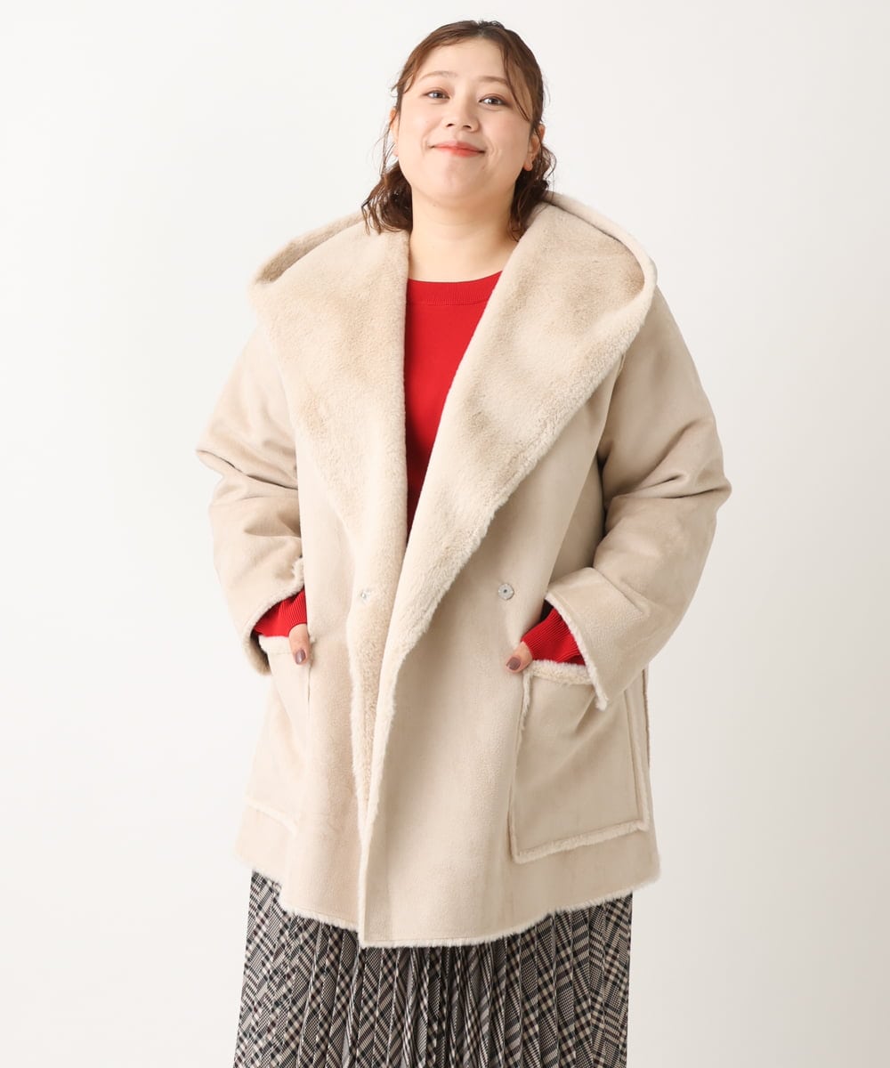 OLJLS08239 eur3(エウルキューブ) 【大きいサイズ】もこもこフェイクムートン ベージュ(82)