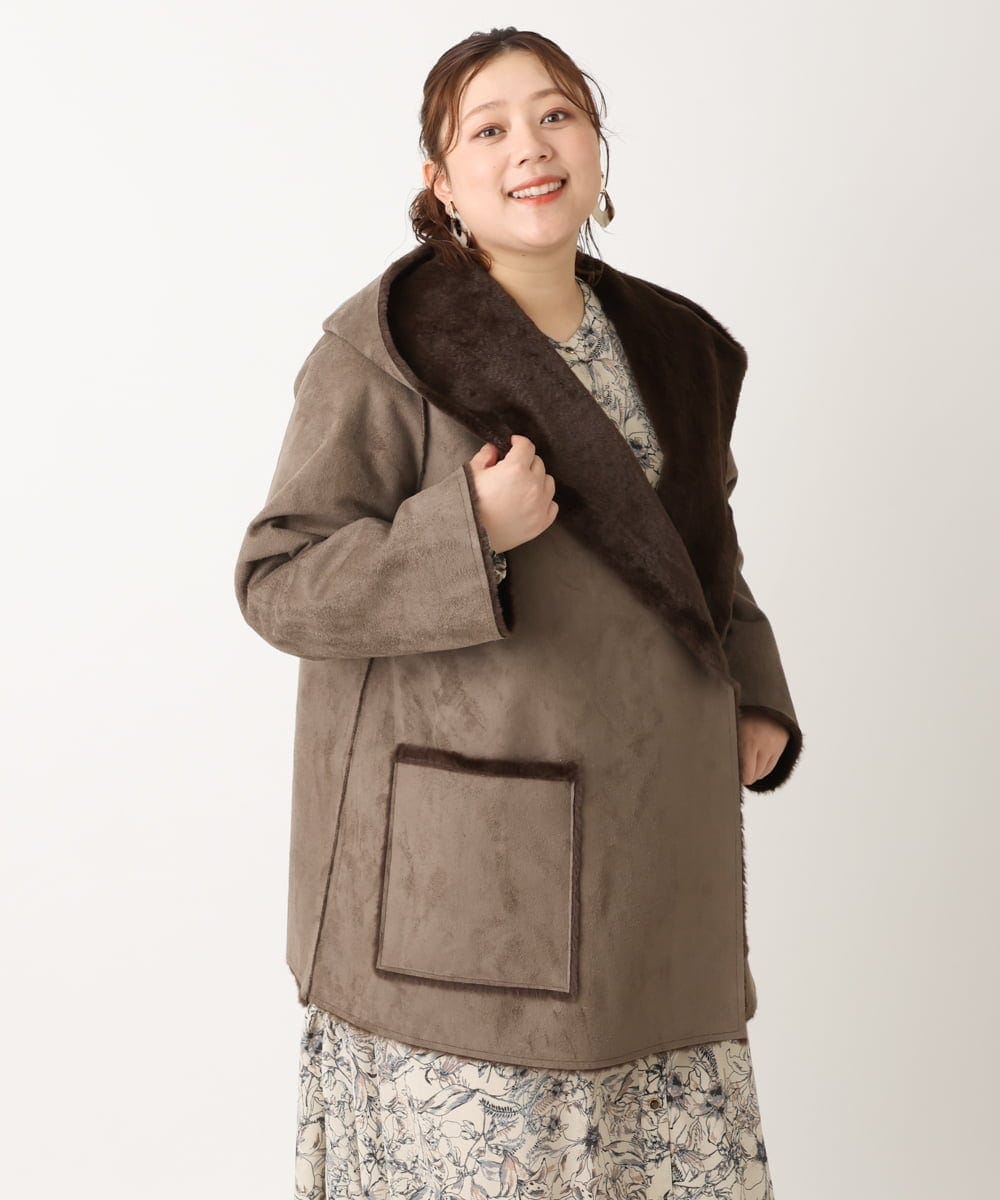 OLJLS08239 eur3(エウルキューブ) 【大きいサイズ】もこもこフェイクムートン ダークブラウン(87)