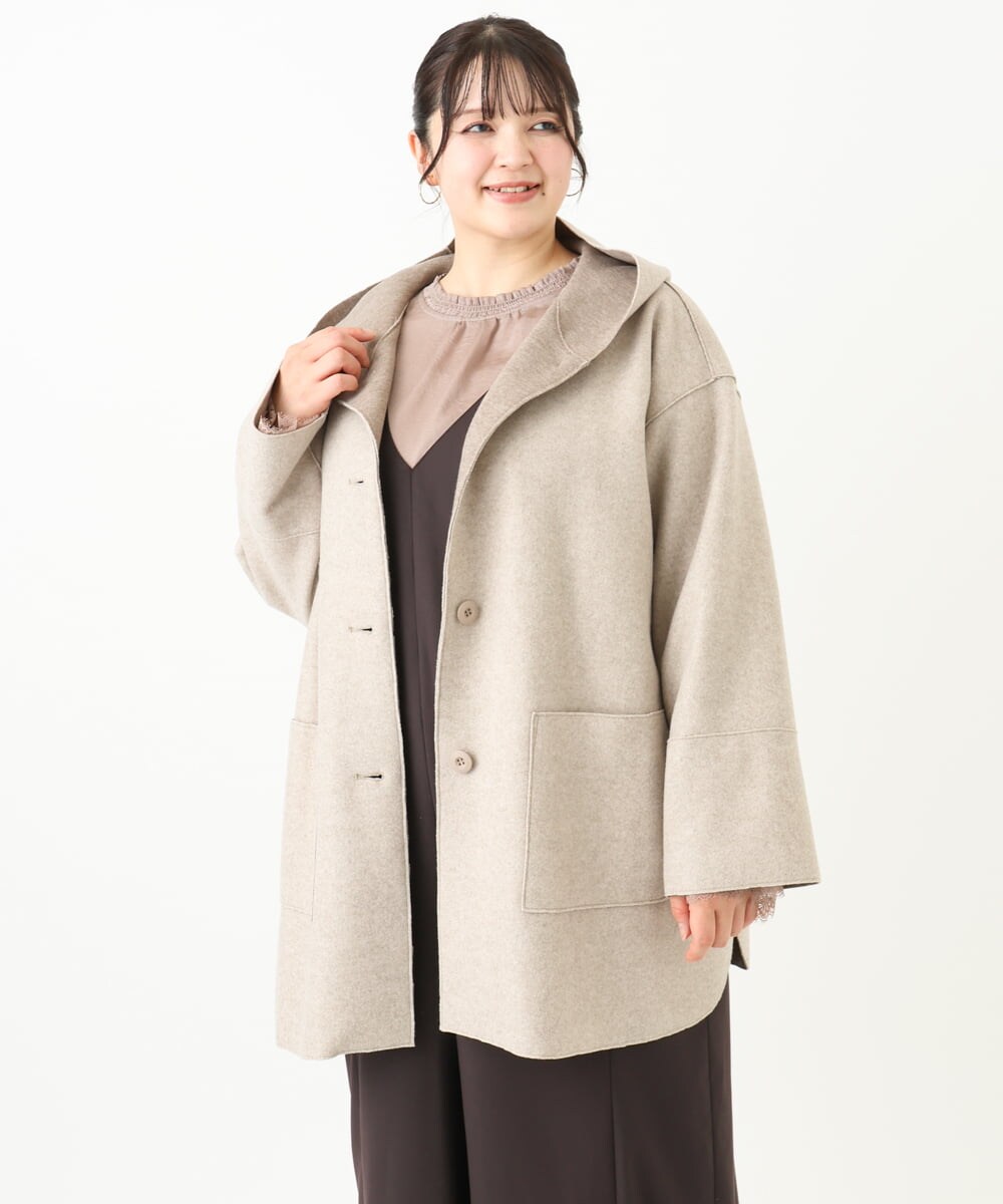 OLJLV05159 eur3(エウルキューブ) 【大きいサイズ】ニードルパンチフーディーアウター ベージュ(82)