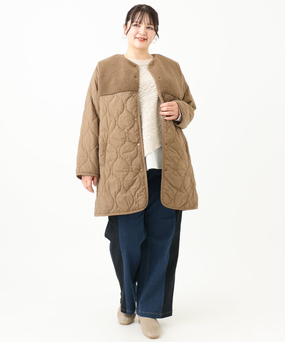 OLJLV07159 eur3(エウルキューブ) 【大きいサイズ】キルティングコンビアウター モカ(84)