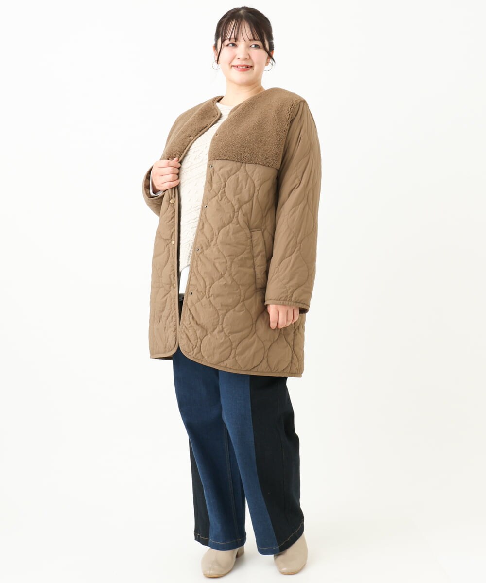 OLJLV07159 eur3(エウルキューブ) 【大きいサイズ】キルティングコンビアウター モカ(84)