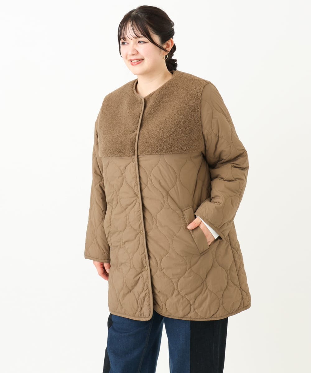 OLJLV07159 eur3(エウルキューブ) 【大きいサイズ】キルティングコンビアウター モカ(84)