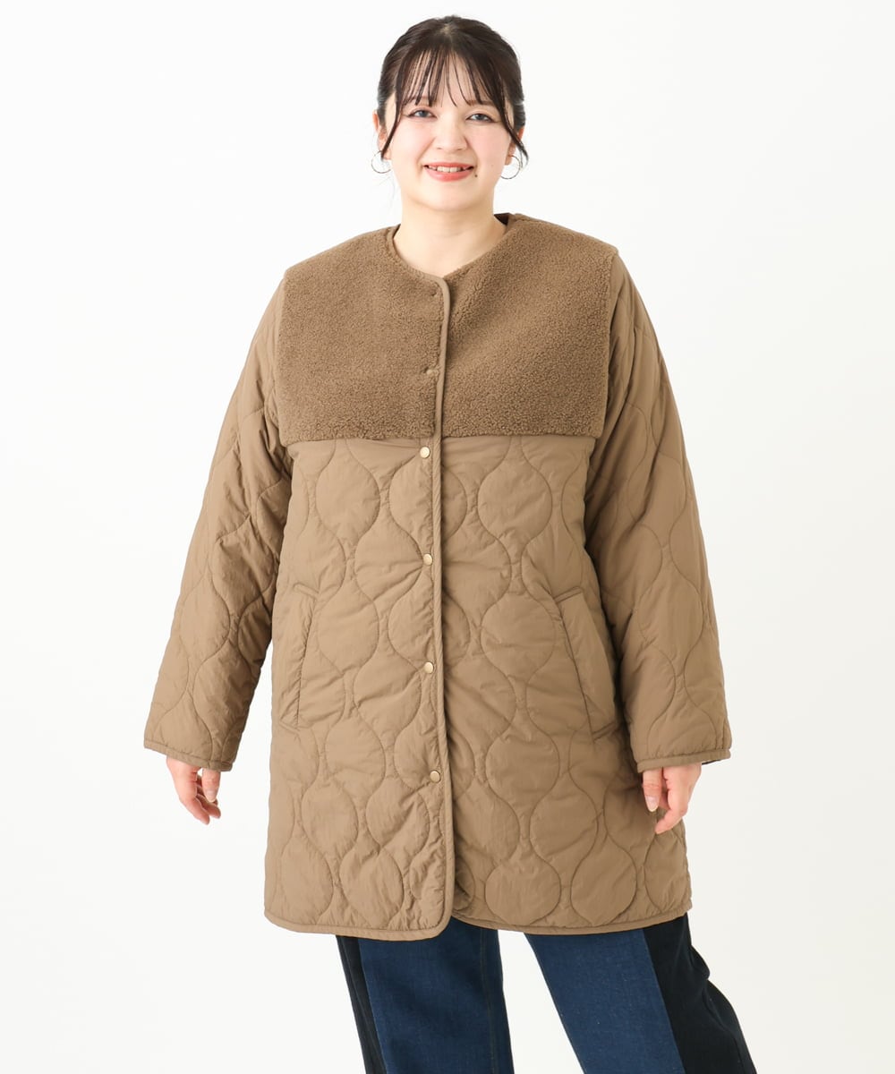 OLJLV07159 eur3(エウルキューブ) 【大きいサイズ】キルティングコンビアウター モカ(84)