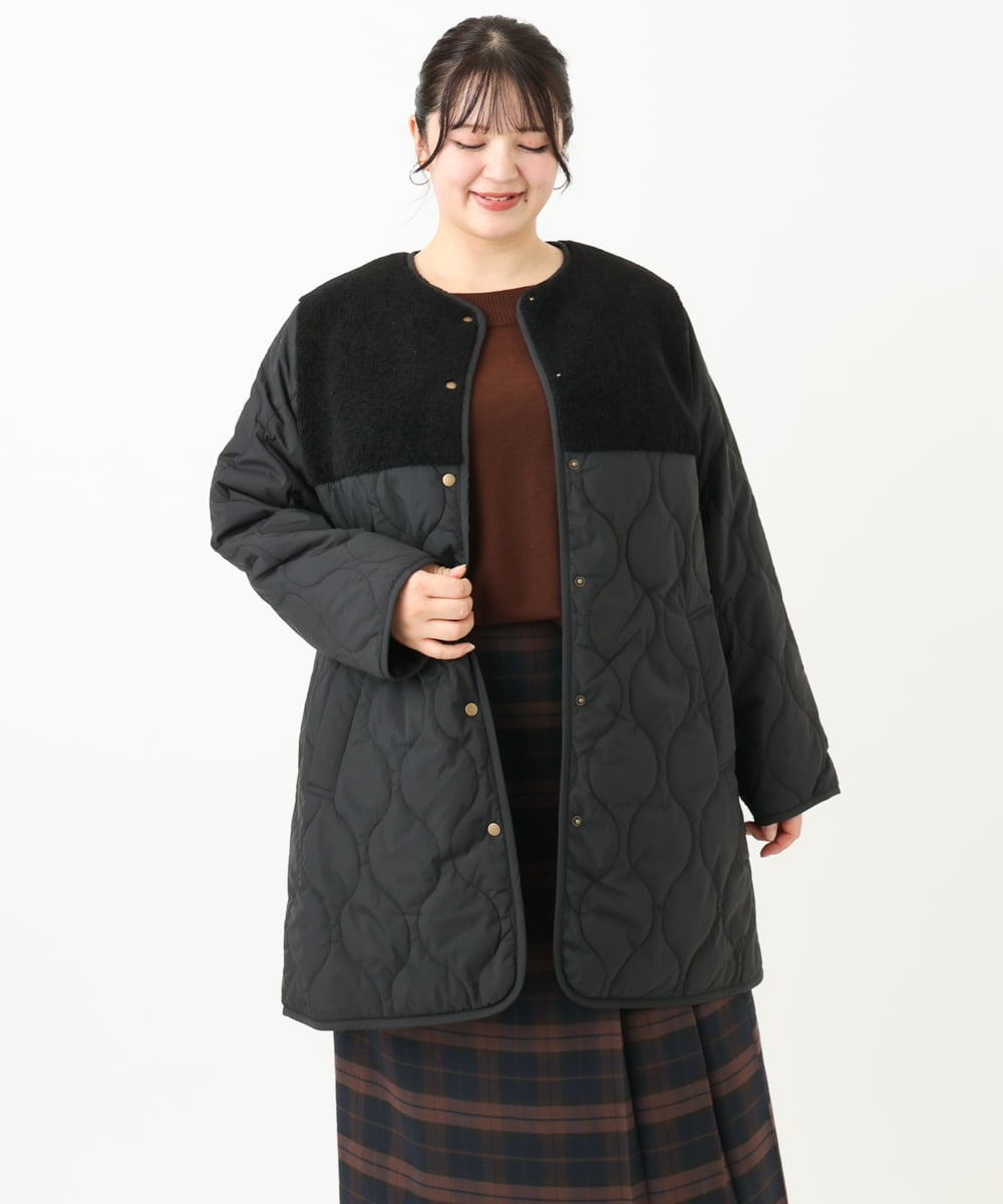 OLJLV07159 eur3(エウルキューブ) 【大きいサイズ】キルティングコンビアウター ブラック(94)