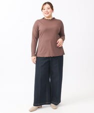 OLKAA06054 eur3(エウルキューブ) 【大きいサイズ】メローリブトップス ダークブラウン(87)
