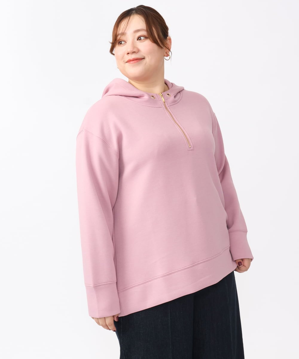 OLKAA24079 eur3(エウルキューブ) 【大きいサイズ/a.v.v×eur3】ハーフジップダンボールフーディー ライトピンク(01)