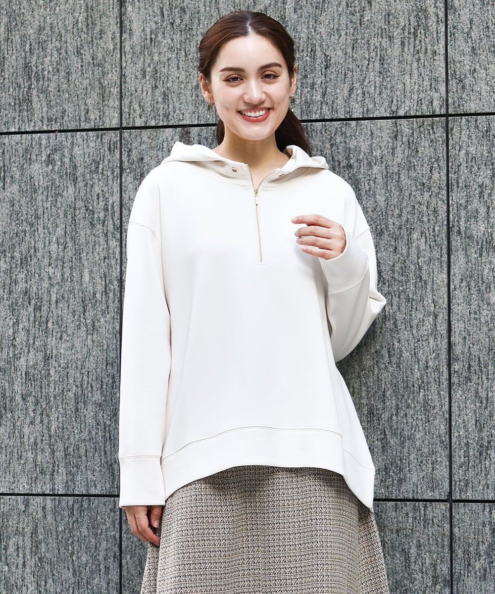 OLKAA24079 eur3(エウルキューブ) 【大きいサイズ/a.v.v×eur3】ハーフジップダンボールフーディー アイボリー(80)