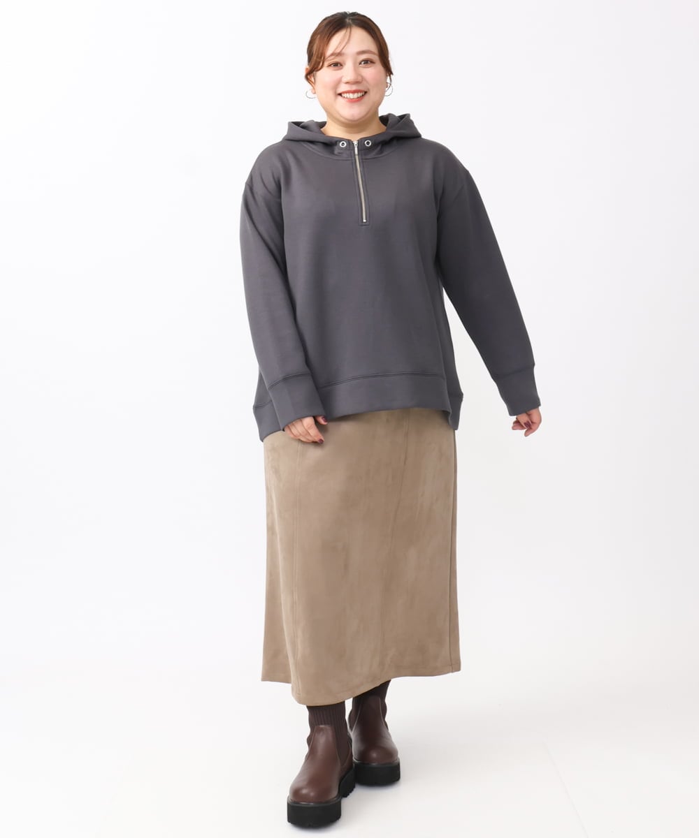 OLKAA24079 eur3(エウルキューブ) 【大きいサイズ/a.v.v×eur3】ハーフジップダンボールフーディー ダークグレー(93)
