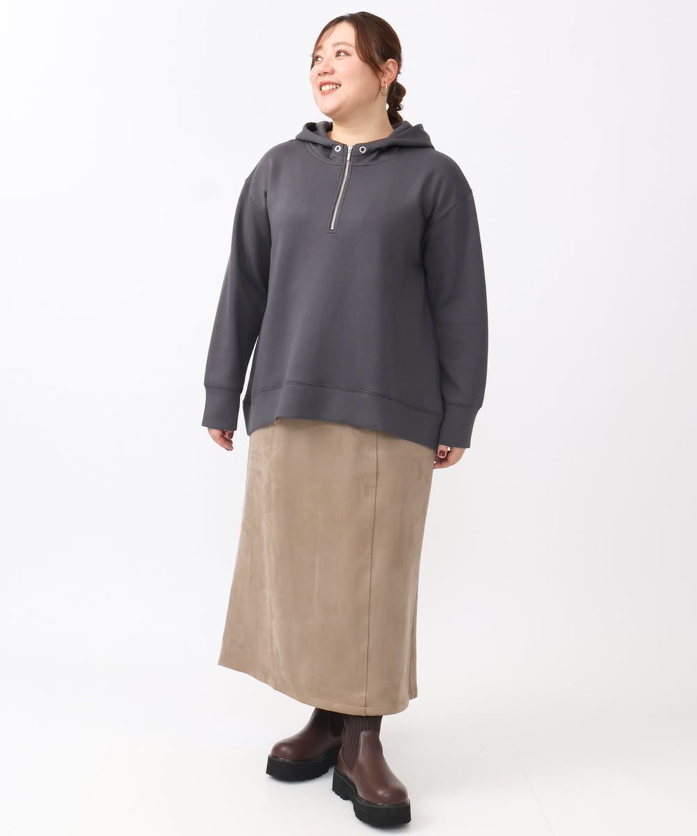 OLKAA24079 eur3(エウルキューブ) 【大きいサイズ/a.v.v×eur3】ハーフジップダンボールフーディー ダークグレー(93)