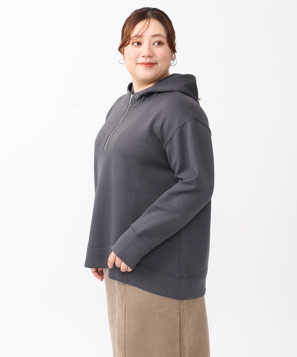 OLKAA24079 eur3(エウルキューブ) 【大きいサイズ/a.v.v×eur3】ハーフジップダンボールフーディー ダークグレー(93)