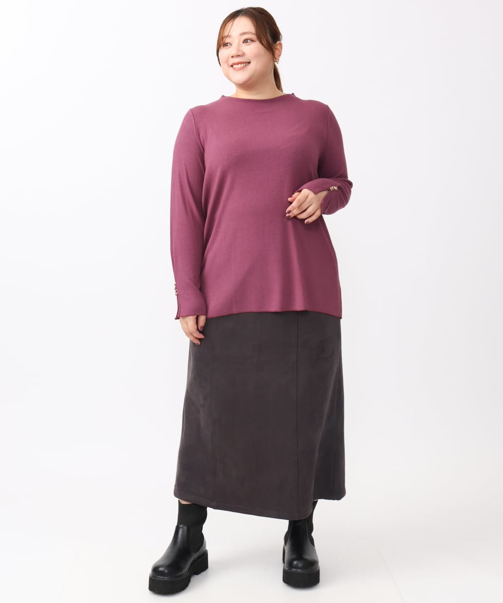 OLKAA27069 eur3(エウルキューブ) 【大きいサイズ】リブジャージー袖ボタンカットソー ワイン(77)