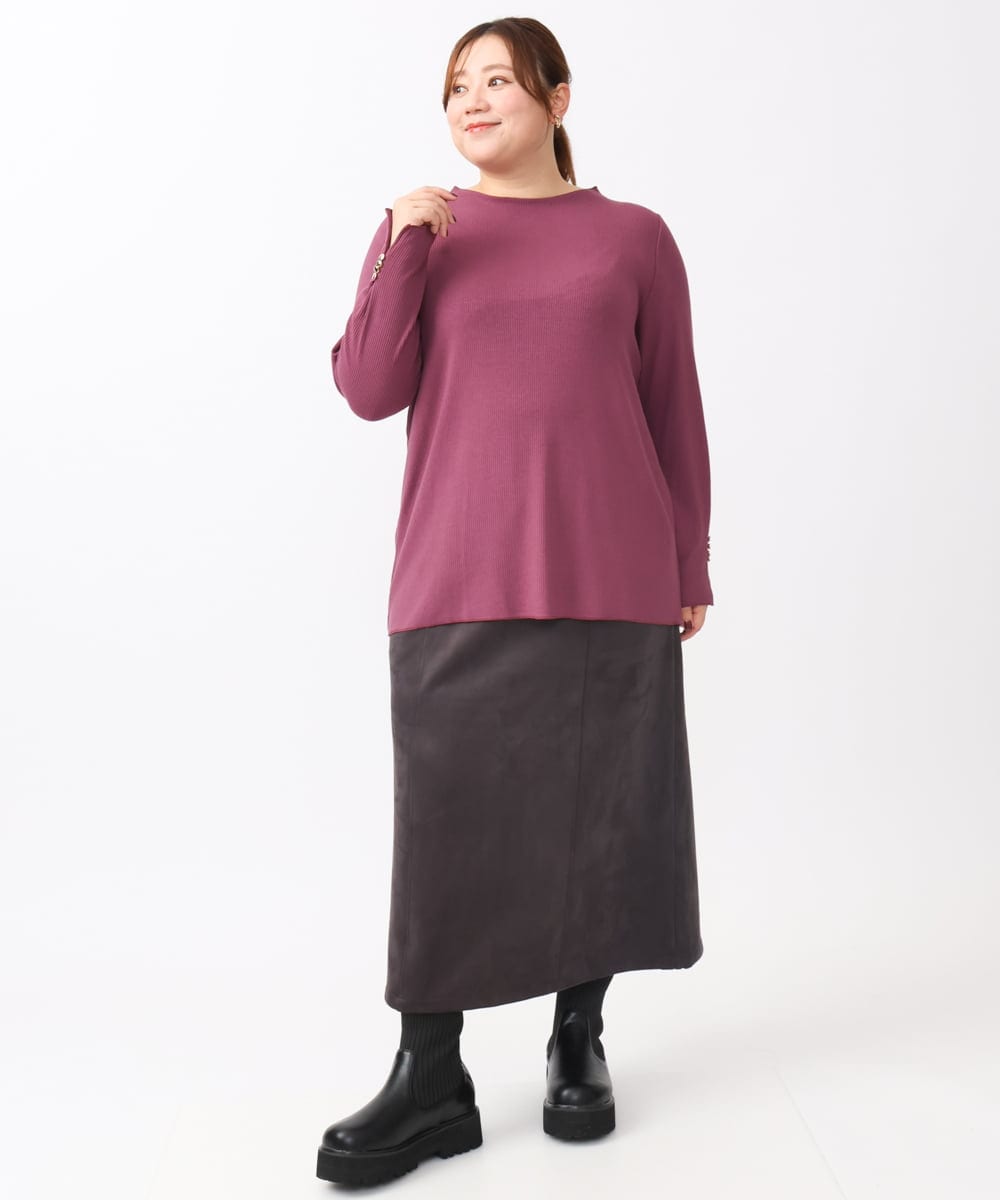 OLKAA27069 eur3(エウルキューブ) 【大きいサイズ】リブジャージー袖ボタンカットソー ワイン(77)