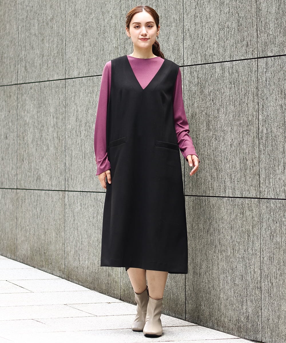 OLKAA27069 eur3(エウルキューブ) 【大きいサイズ】リブジャージー袖ボタンカットソー ワイン(77)