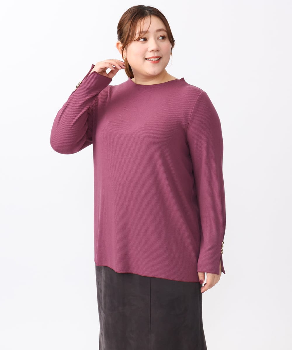 OLKAA27069 eur3(エウルキューブ) 【大きいサイズ】リブジャージー袖ボタンカットソー ワイン(77)