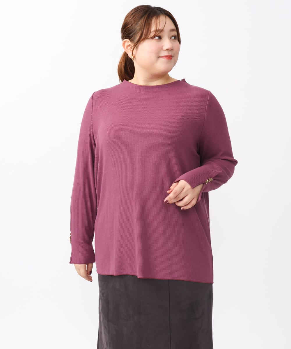 OLKAA27069 eur3(エウルキューブ) 【大きいサイズ】リブジャージー袖ボタンカットソー ワイン(77)