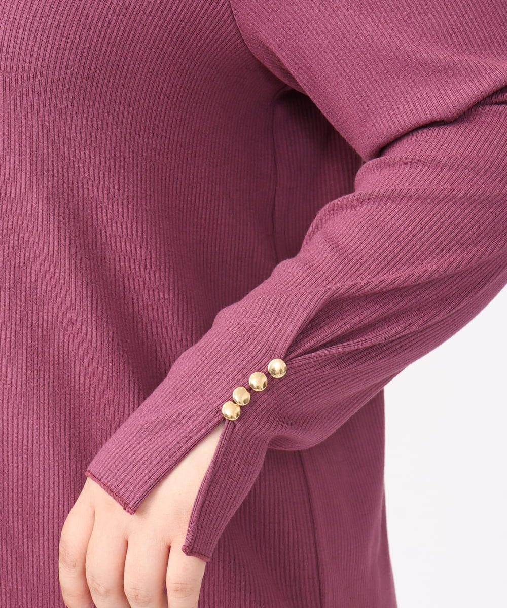 OLKAA27069 eur3(エウルキューブ) 【大きいサイズ】リブジャージー袖ボタンカットソー ワイン(77)