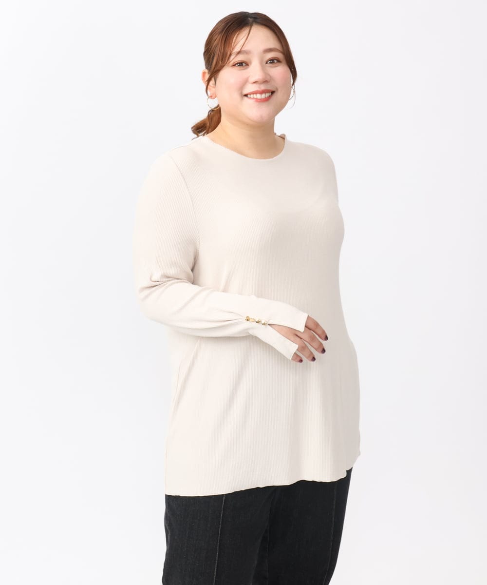 OLKAA27069 eur3(エウルキューブ) 【大きいサイズ】リブジャージー袖ボタンカットソー ベージュ(82)
