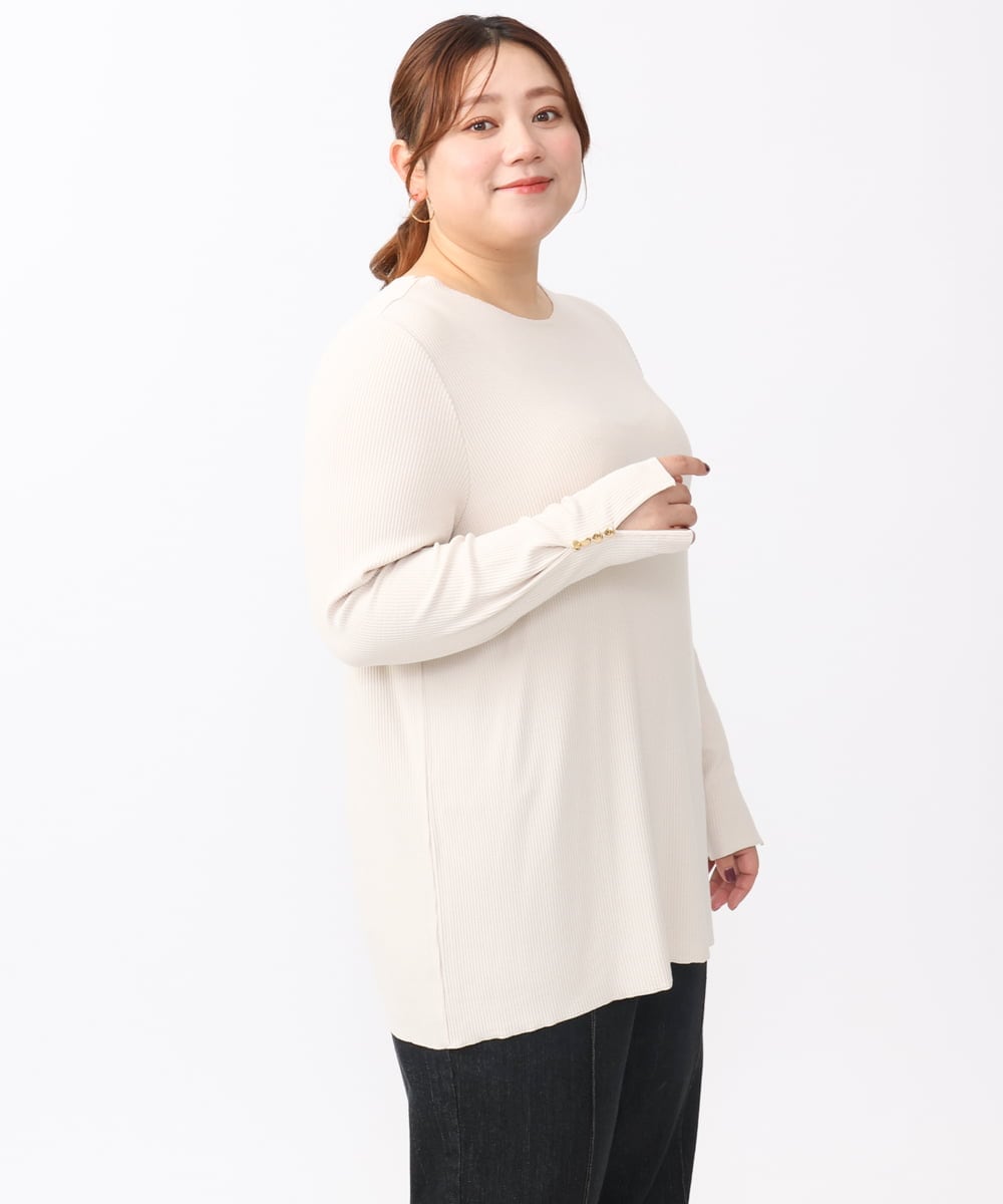 OLKAA27069 eur3(エウルキューブ) 【大きいサイズ】リブジャージー袖ボタンカットソー ベージュ(82)
