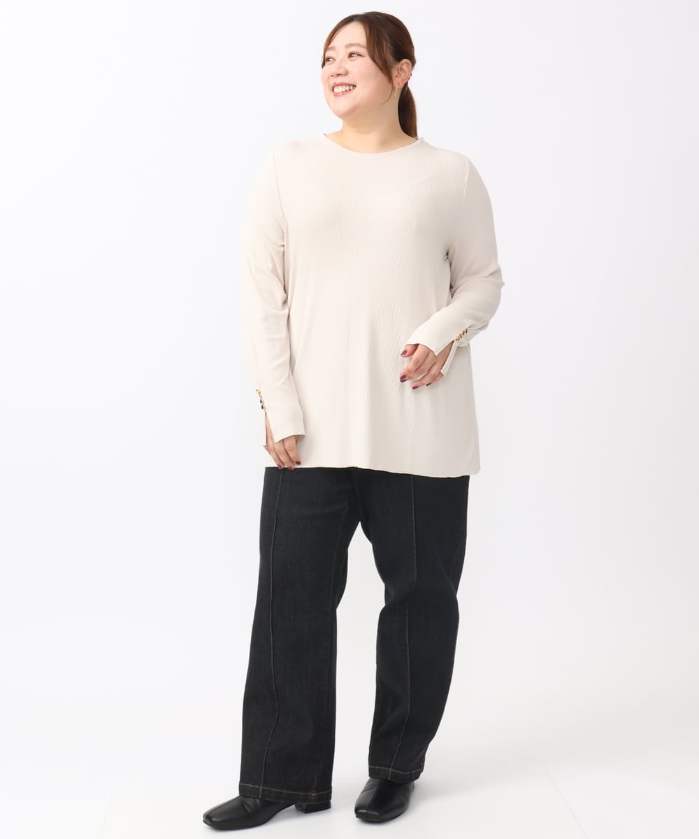 OLKAA27069 eur3(エウルキューブ) 【大きいサイズ】リブジャージー袖ボタンカットソー ベージュ(82)