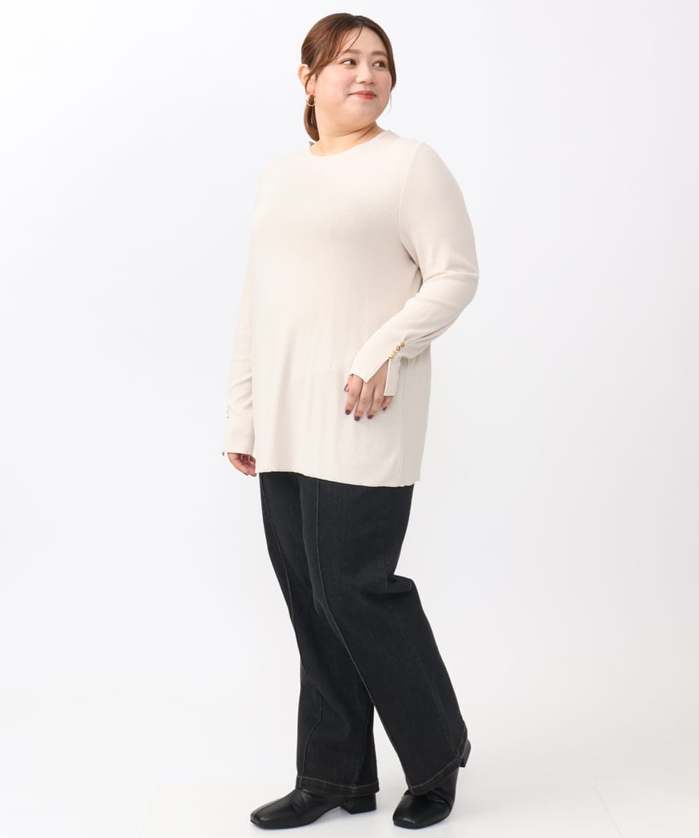 OLKAA27069 eur3(エウルキューブ) 【大きいサイズ】リブジャージー袖ボタンカットソー ベージュ(82)