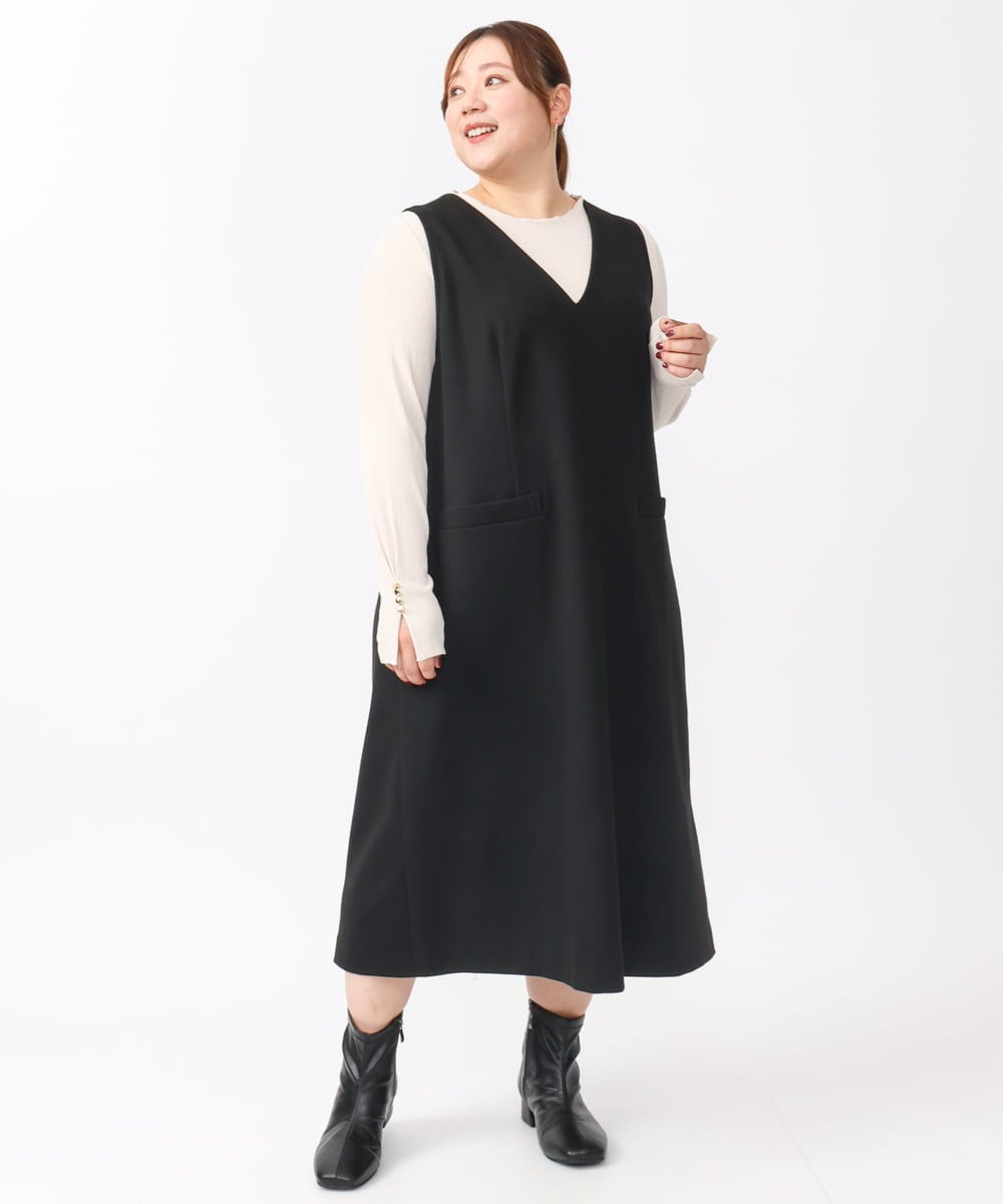OLKAA27069 eur3(エウルキューブ) 【大きいサイズ】リブジャージー袖ボタンカットソー ベージュ(82)