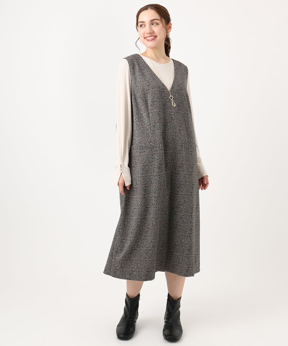 OLKAA27069 eur3(エウルキューブ) 【大きいサイズ】リブジャージー袖ボタンカットソー ベージュ(82)