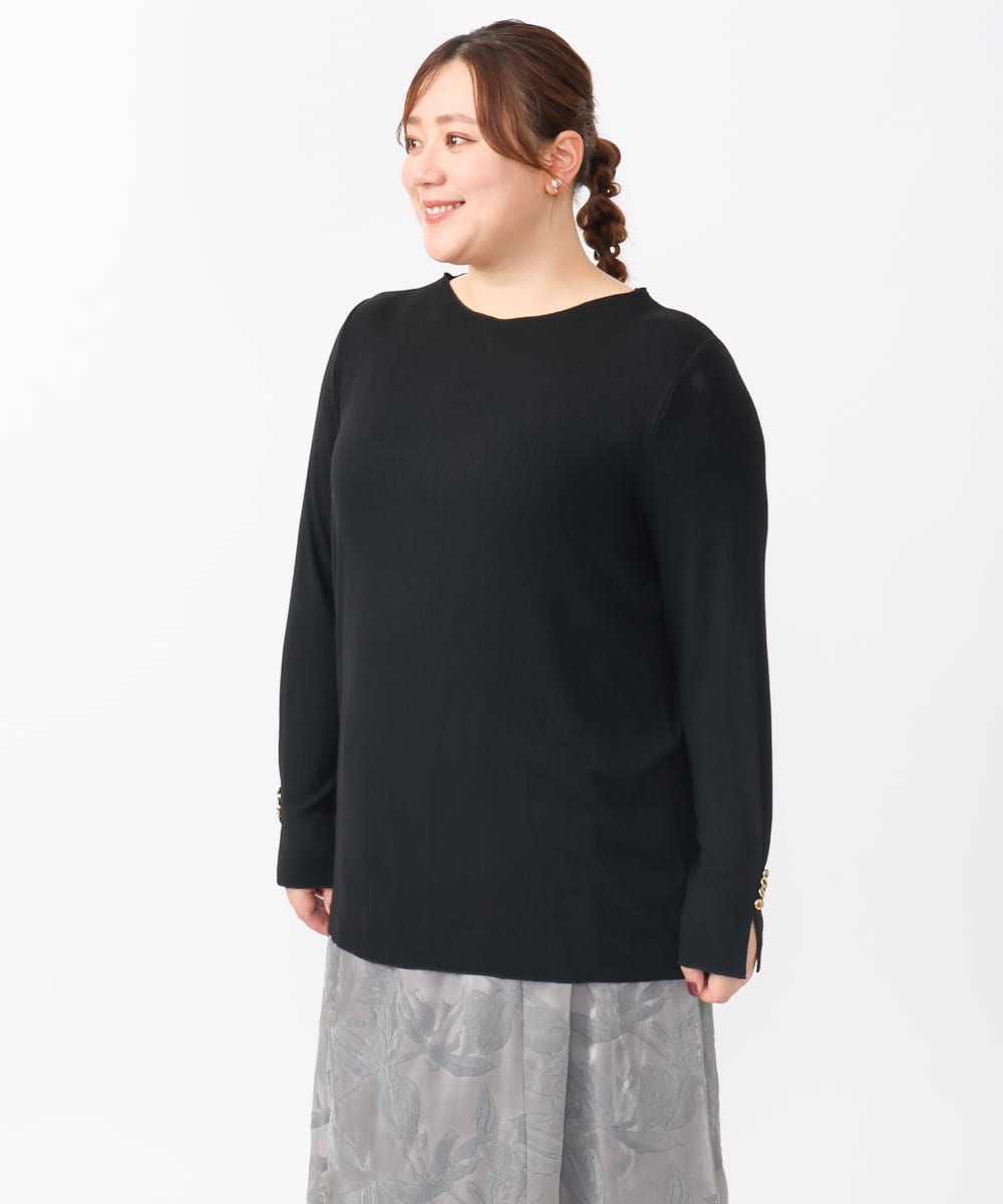OLKAA27069 eur3(エウルキューブ) 【大きいサイズ】リブジャージー袖ボタンカットソー ブラック(94)