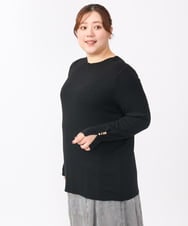 OLKAA27069 eur3(エウルキューブ) 【大きいサイズ】リブジャージー袖ボタンカットソー ブラック(94)