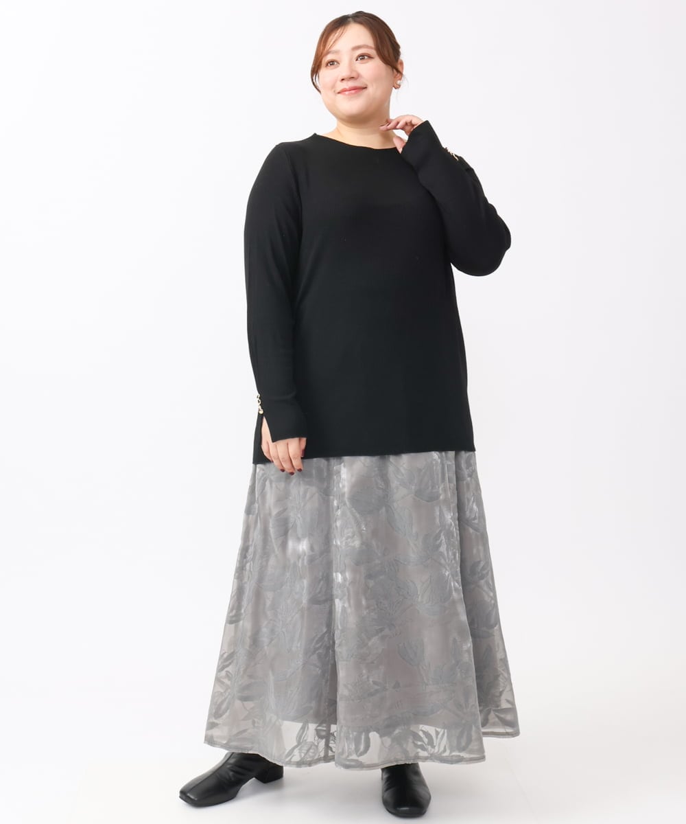 OLKAA27069 eur3(エウルキューブ) 【大きいサイズ】リブジャージー袖ボタンカットソー ブラック(94)
