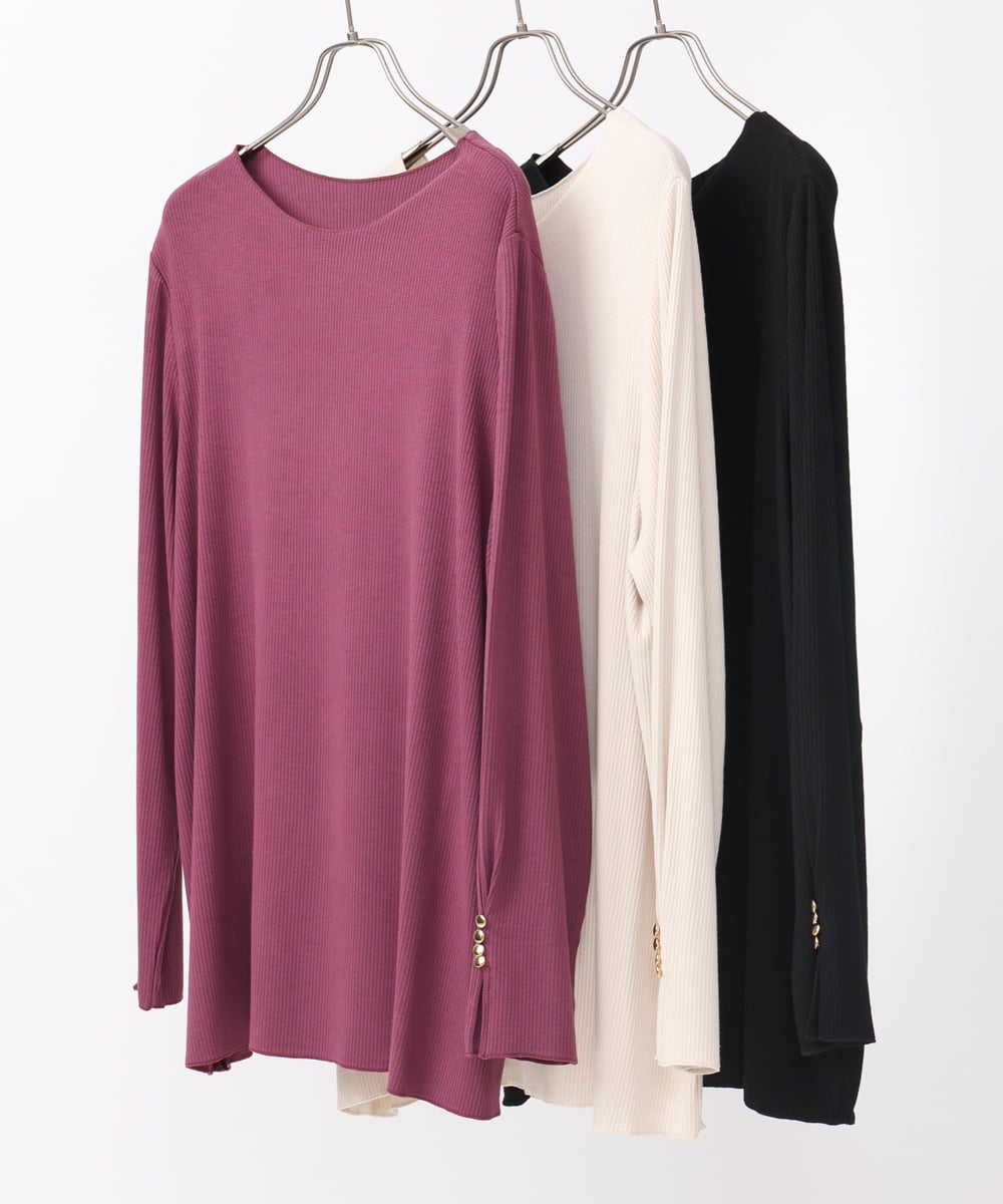 OLKAA27069 eur3(エウルキューブ) 【大きいサイズ】リブジャージー袖ボタンカットソー ブラック(94)